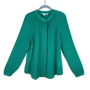 BODEN Semi‎ Sheer Silk/Cotton Textured Long Sleeve Blouse Emerald Green Size 8